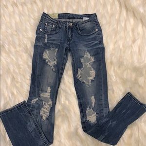 Women size 5 Ripped jeans with rhinestone